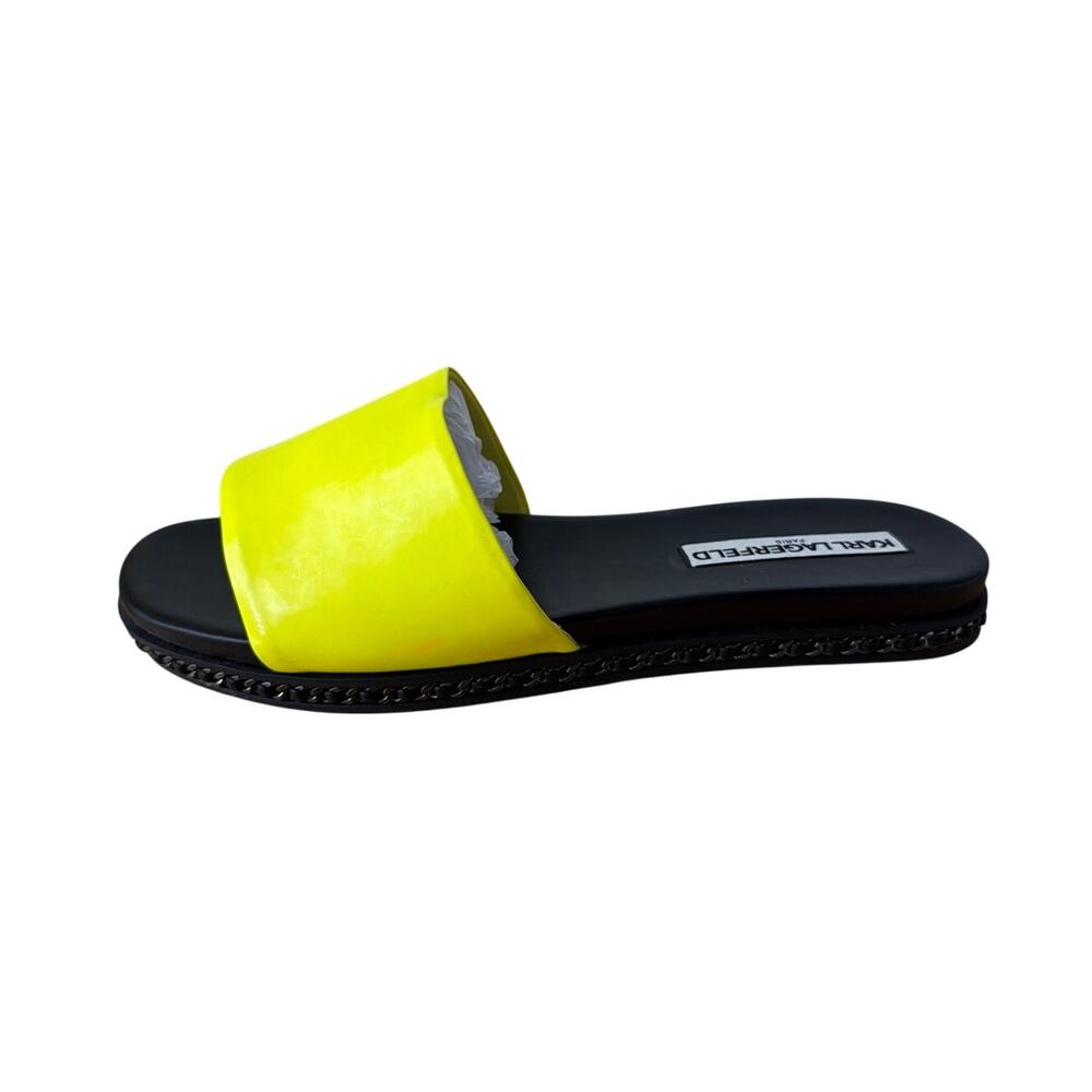 Karl Lagerfeld Paris Billi Neon Yellow Leather Slide Sandals Size 5M NWOB